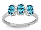 Star K Genuine Blue Topaz 3 Three Oval Stones Promise Ring Wedding Band