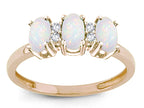Star K Genuine Opal 3 Three Oval Stones Promise Ring Wedding Band