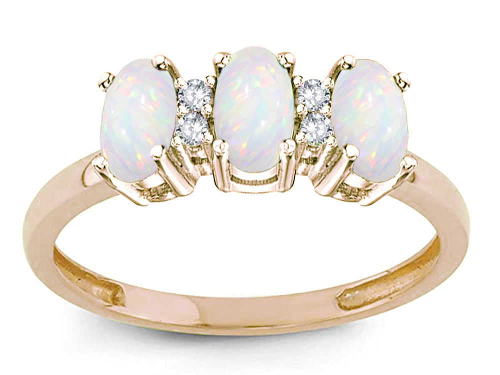 Star K Genuine Opal 3 Three Oval Stones Promise Ring Wedding Band
