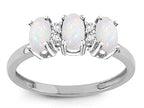 Star K Genuine Opal 3 Three Oval Stones Promise Ring Wedding Band