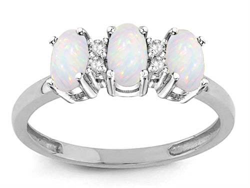 Star K Genuine Opal 3 Three Oval Stones Promise Ring Wedding Band