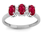 Star K Created Ruby 3 Three Oval Stones Promise Ring Wedding Band