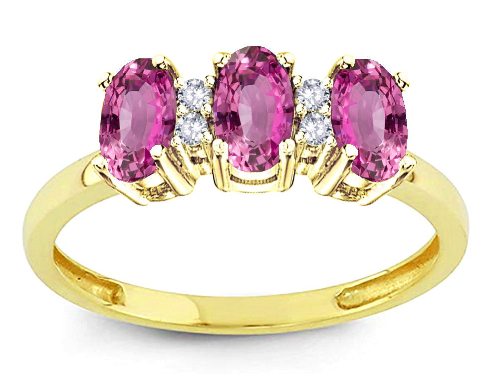 Star K Simulated Pink Tourmaline 3 Three Oval Stones Promise Ring Wedding Band