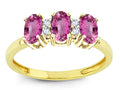 Star K Simulated Pink Tourmaline 3 Three Oval Stones Promise Ring Wedding Band