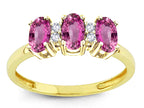Star K Simulated Pink Tourmaline 3 Three Oval Stones Promise Ring Wedding Band