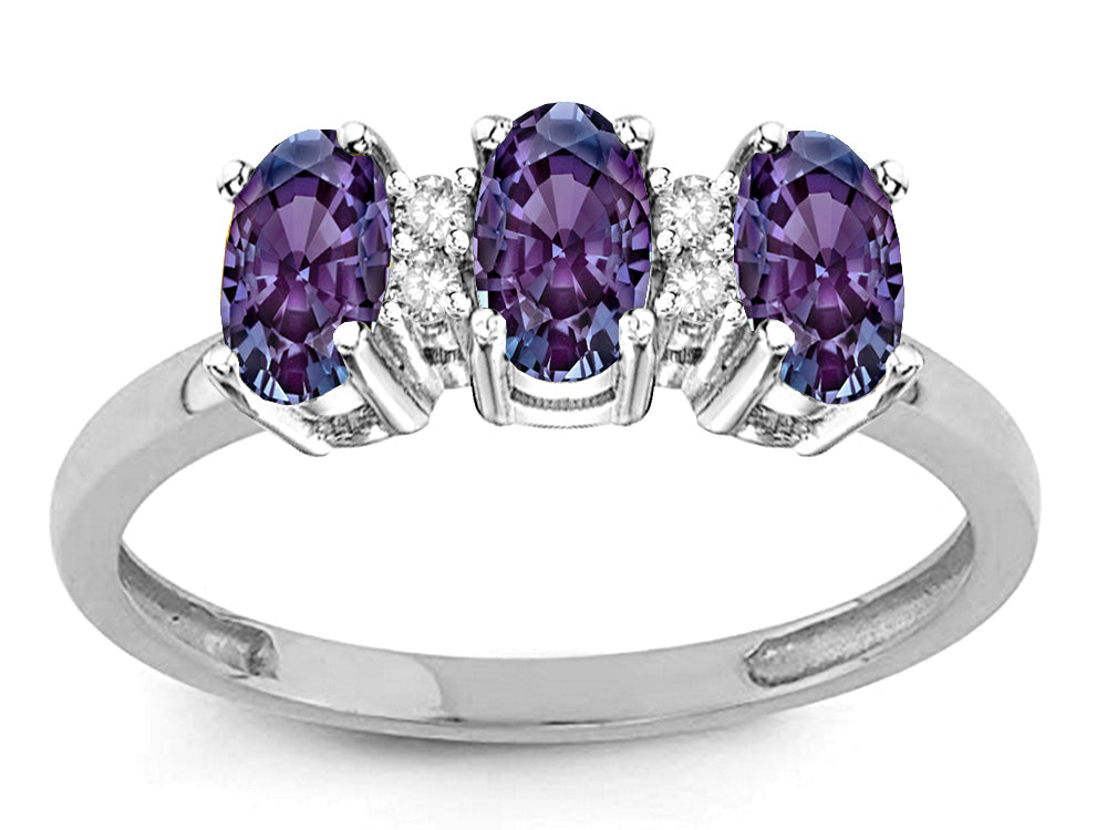 Star K Simulated Alexandrite 3 Three Oval Stones Promise Ring Wedding Band