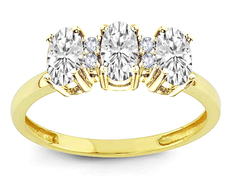 Star K Genuine White Topaz 3 Three Oval Stones Promise Ring Wedding Band