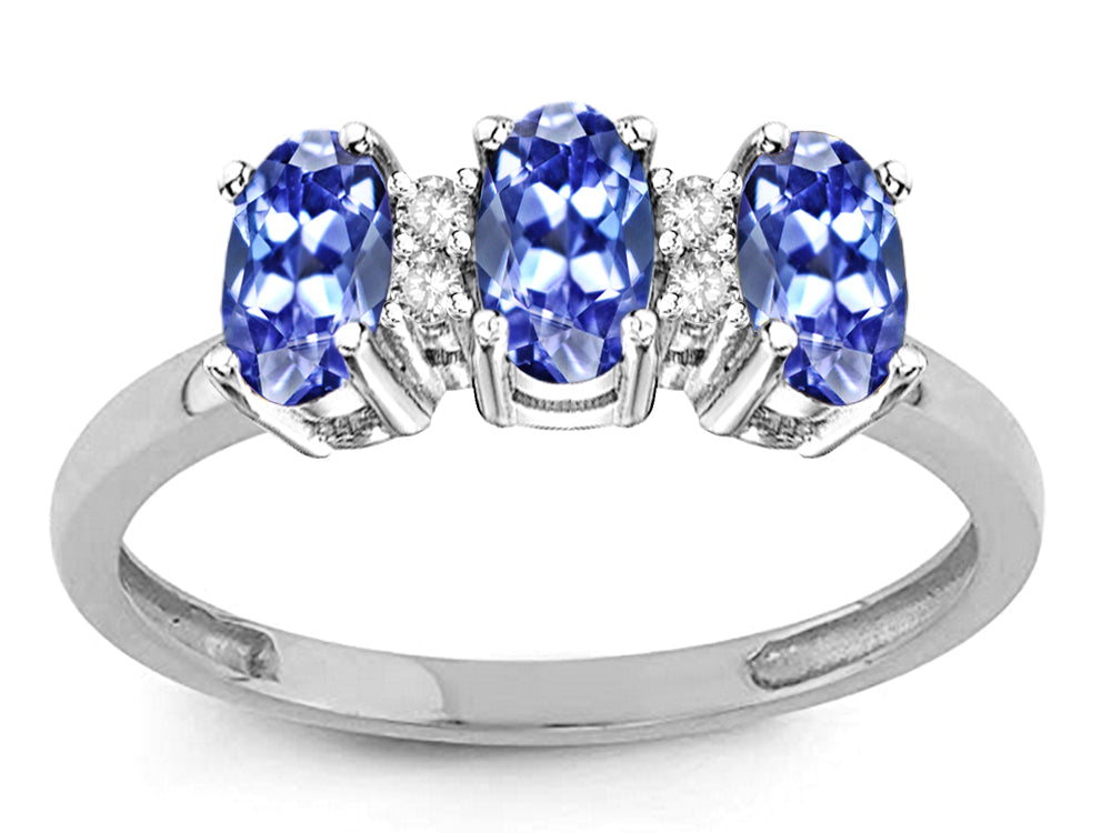 Star K Genuine Tanzanite 3 Three Oval Stones Promise Ring Wedding Band