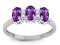 Star K Genuine Amethyst 3 Three Oval Stones Promise Ring Wedding Band