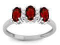 Star K Genuine Garnet 3 Three Oval Stones Promise Ring Wedding Band