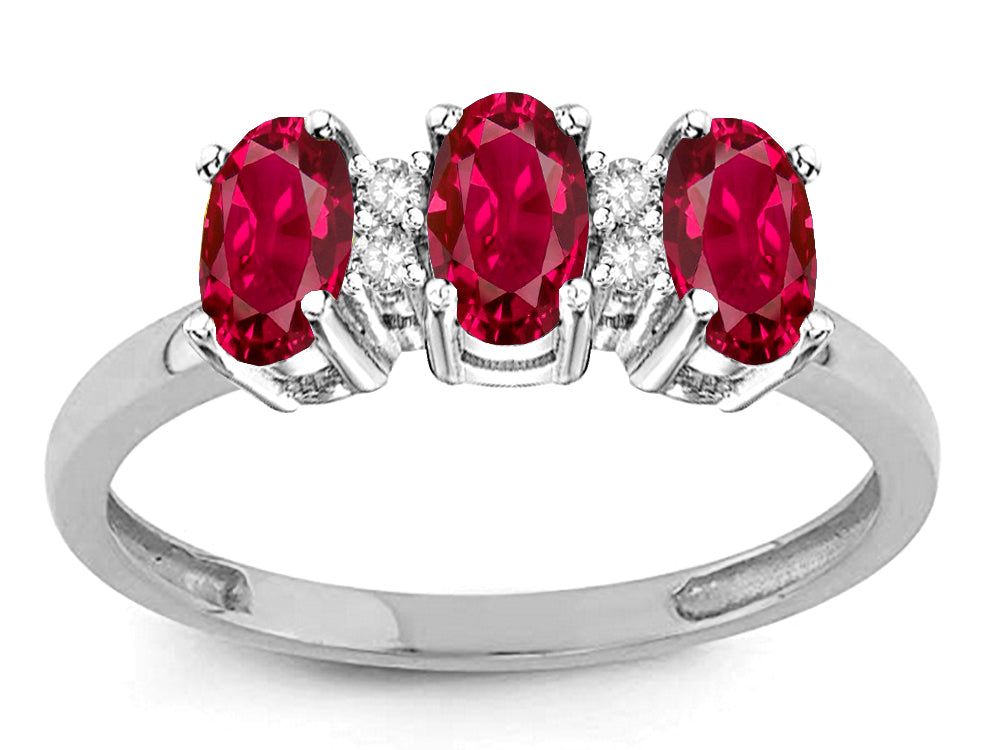 Star K Created Ruby 3 Three Oval Stones Promise Ring Wedding Band