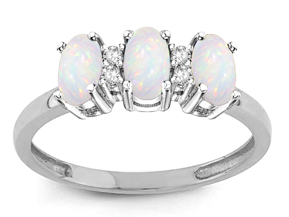 Star K 3 Three Oval Genuine Opal Stones Promise Ring Wedding Band