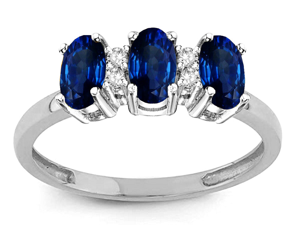 Star K 3 Three Oval Created Sapphire Stones Promise Ring Wedding Band