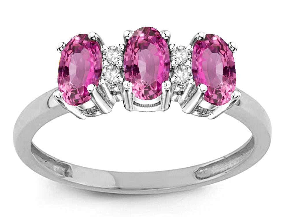 Star K 3 Three Oval Simulated Pink Tourmaline Stones Promise Ring Wedding Band