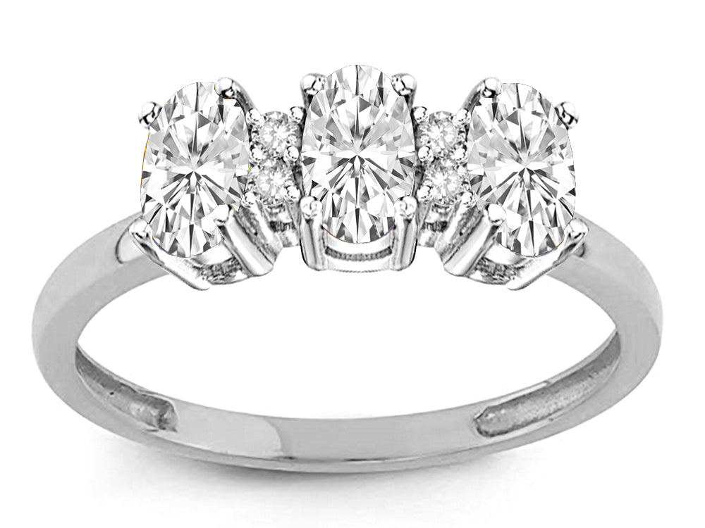 Star K 3 Three Oval Genuine White Topaz Stones Promise Ring Wedding Band