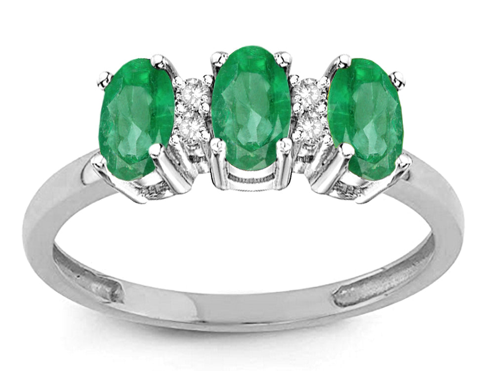 Star K 3 Three Oval Genuine Emerald Stones Promise Ring Wedding Band