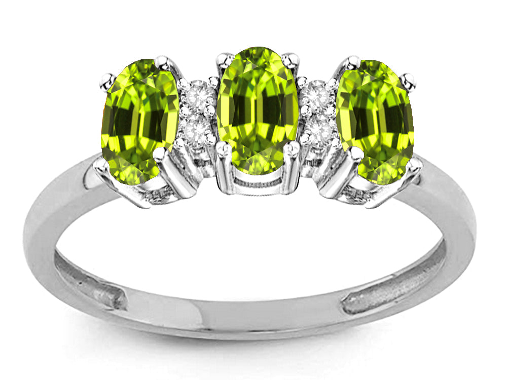 Star K 3 Three Oval Genuine Peridot Stones Promise Ring Wedding Band