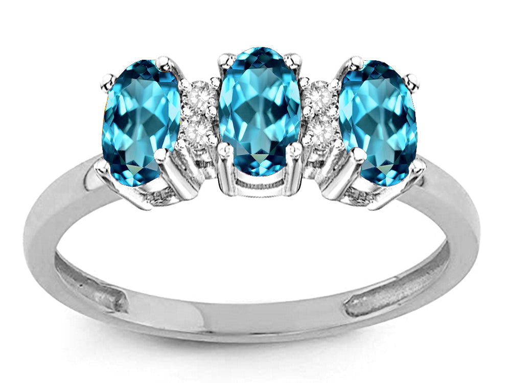 Star K 3 Three Oval Genuine Blue Topaz Stones Promise Ring Wedding Band