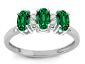 Star K  3 Three Oval Simulated Emerald Stones Promise Ring Wedding Band