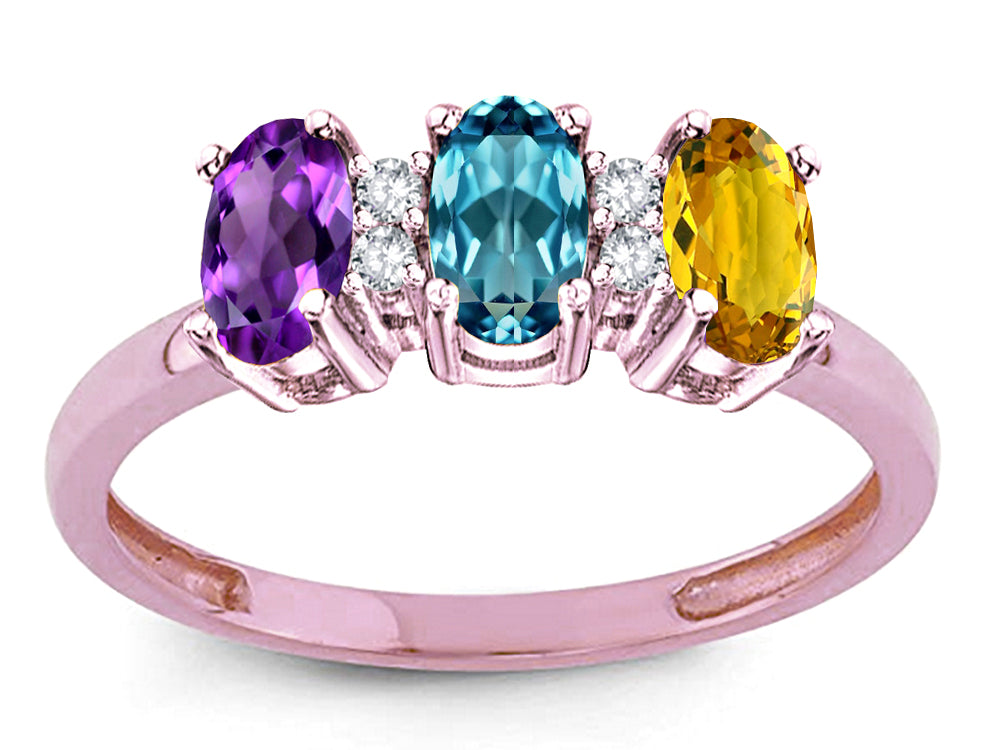 Star K  Custom Personalized 3 Oval Birthstones 5 x 3 mm Mothers Ring Promise Wedding Band