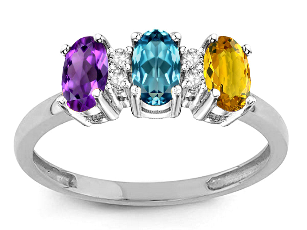 Star K  Custom Personalized 3 Oval Birthstones 5 x 3 mm Mothers Ring Promise Wedding Band