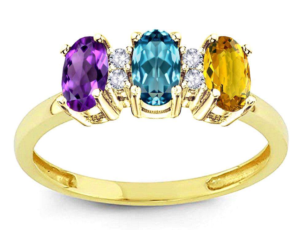 Star K  Custom Personalized 3 Oval Birthstones 5 x 3 mm Mothers Ring Promise Wedding Band
