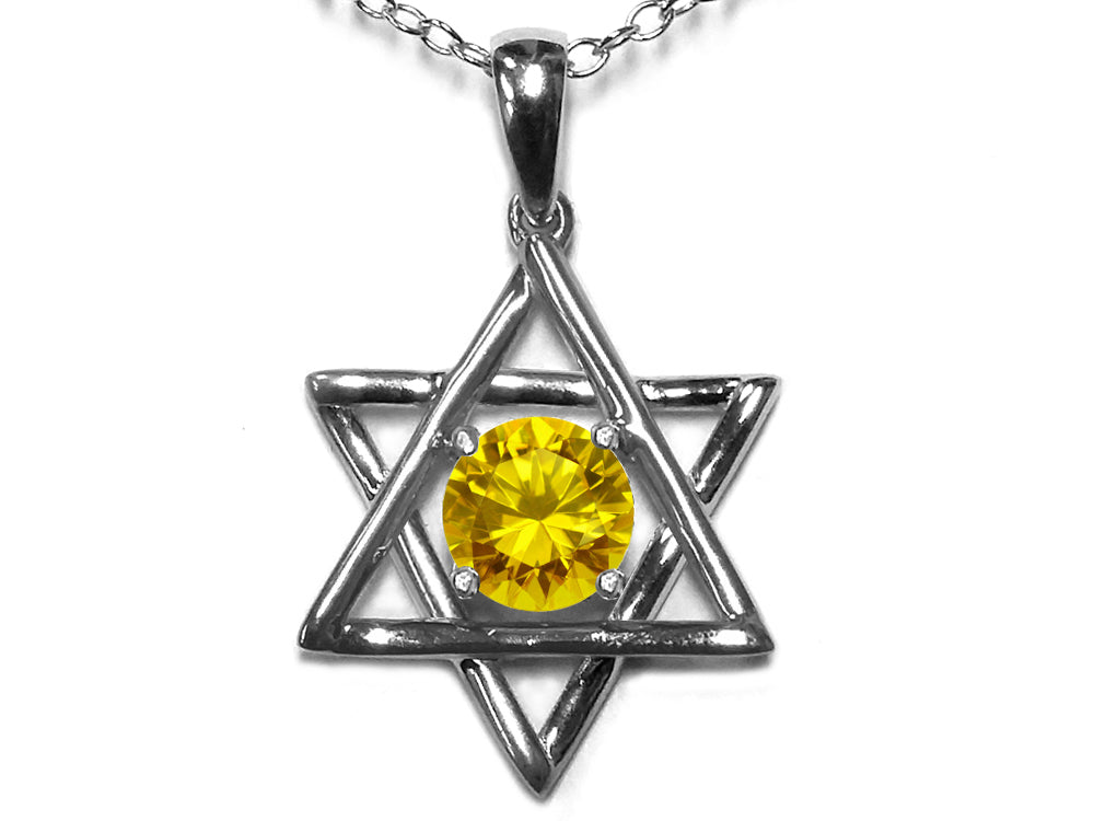 Star K Jewish Star of David Pendant Necklace with Round Genuine Citrine