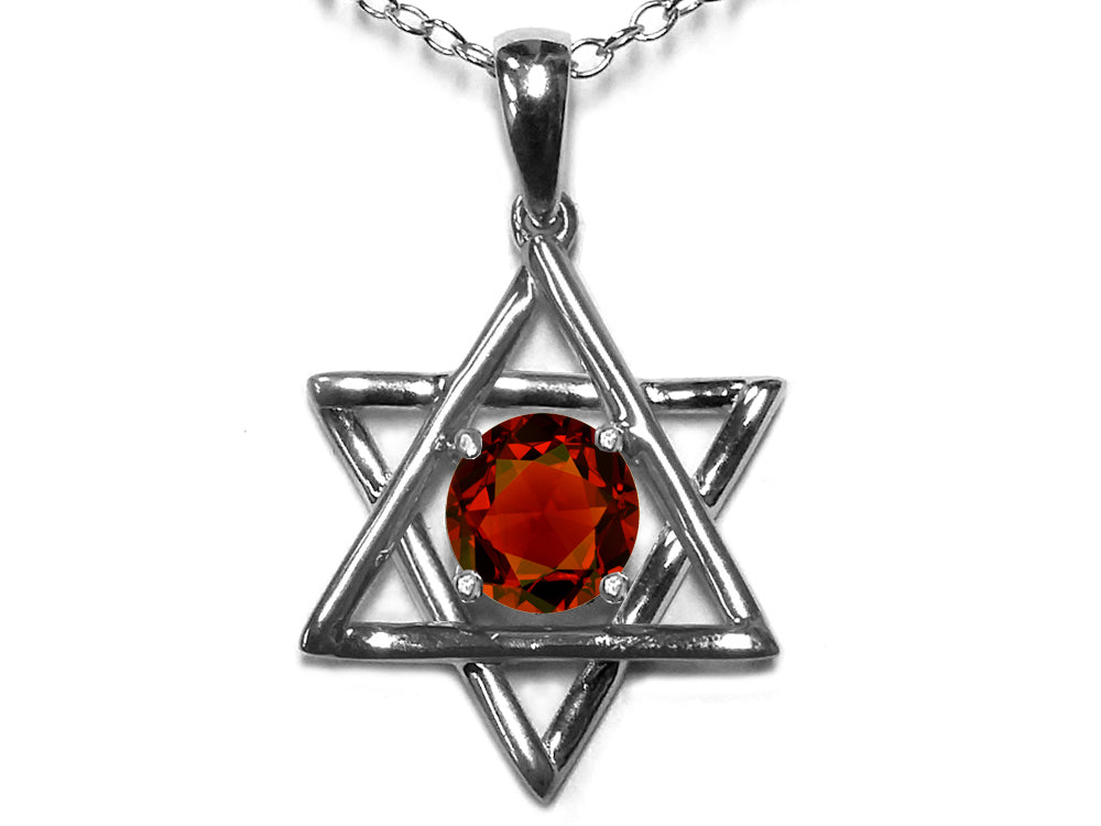 Star K Jewish Star of David Pendant Necklace with Round Genuine Garnet