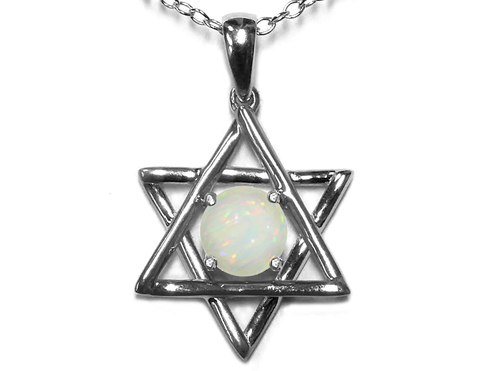 Star K Jewish Star of David Pendant Necklace with Round Genuine Opal