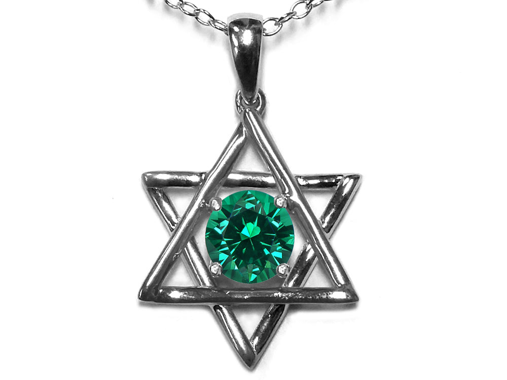 Star K Jewish Star of David Pendant Necklace with Round Simulated Emerald