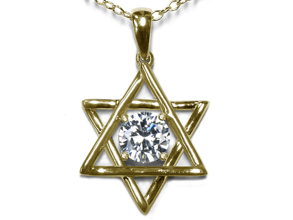 Star K Jewish Star of David Pendant Necklace with Round Genuine White Topaz
