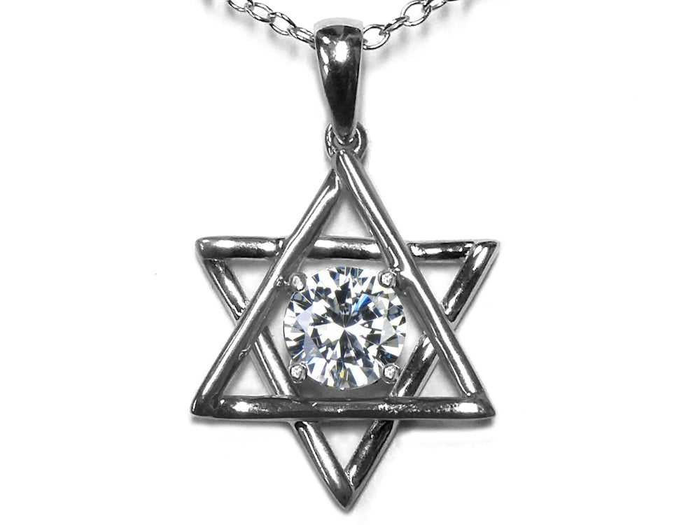 Star K Jewish Star of David Pendant Necklace with Round Genuine White Topaz