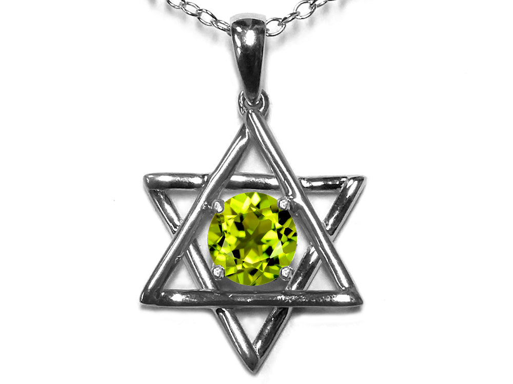Star K Jewish Star of David Pendant Necklace with Round Genuine Peridot