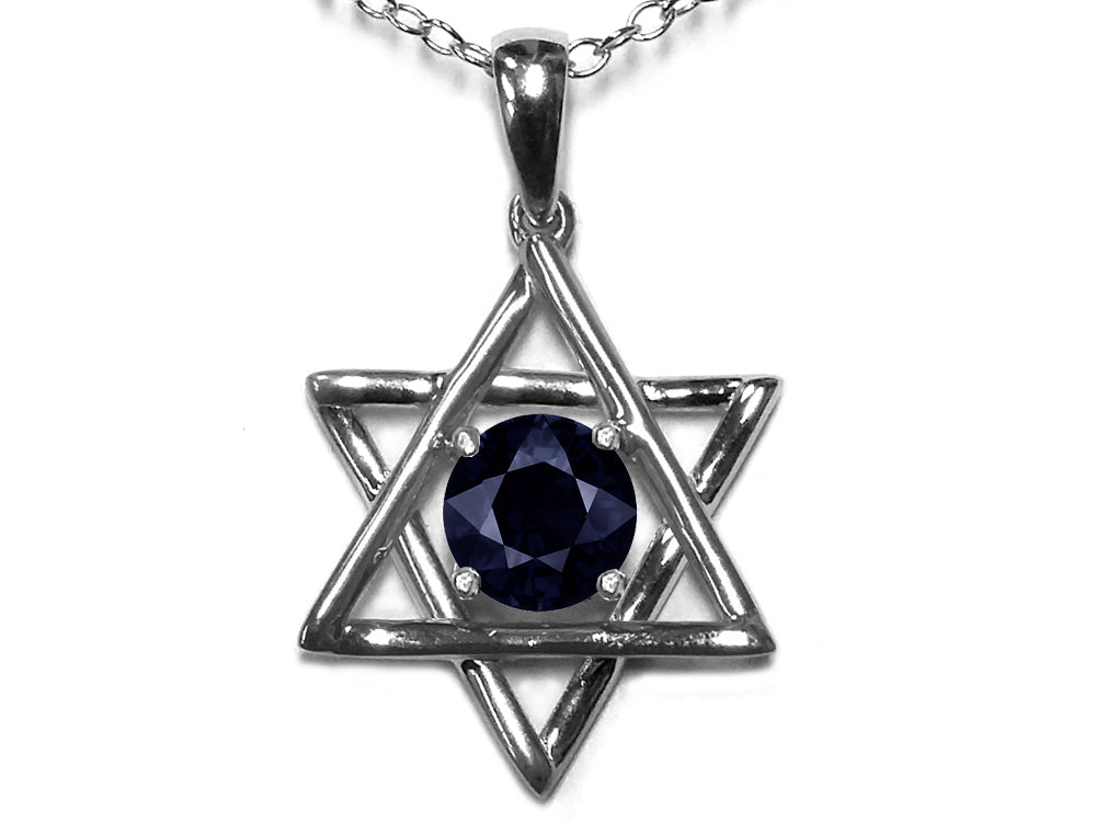 Star K Jewish Star of David Pendant Necklace with Round Genuine Black Sapphire