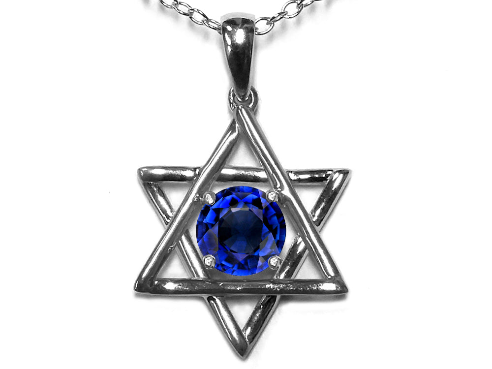 Star K Jewish Star of David Pendant Necklace with Round Created Sapphire