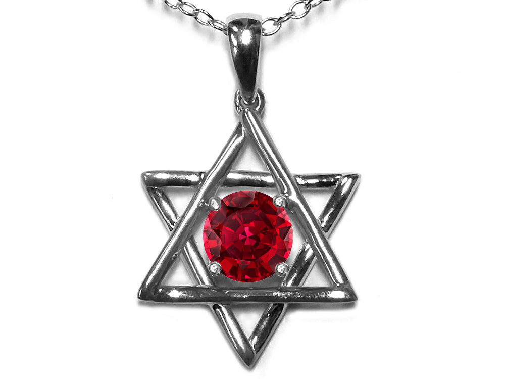 Star K Jewish Star of David Pendant Necklace with Round Created Ruby