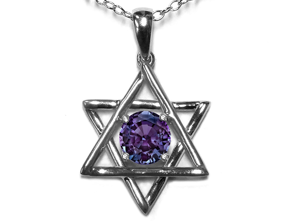 Star K Jewish Star of David Pendant Necklace with Round Simulated Alexandrite