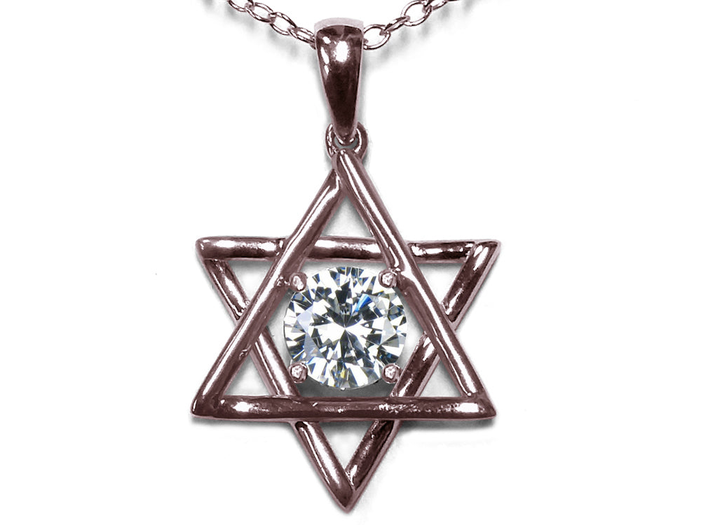 Star K Jewish Star of David Pendant Necklace with Round Genuine White Topaz