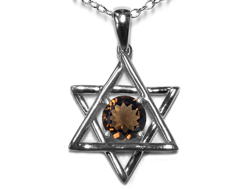 Star K Jewish Star of David Pendant Necklace with Round Genuine Smoky Quartz