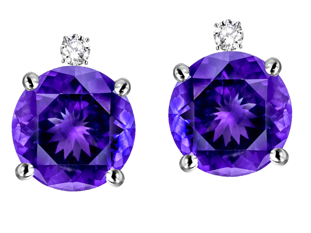 Star K Round 7mm Genuine Amethyst Stud Earrings with Accent Stone on Top