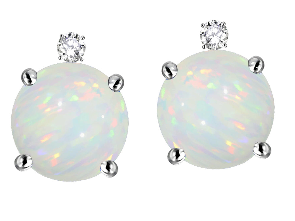 Star K Round 7mm Genuine Opal Stud Earrings with Accent Stone on Top