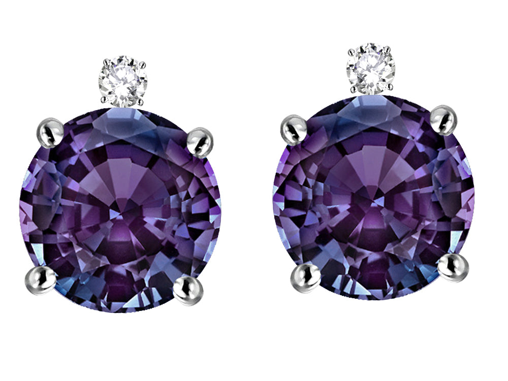 Star K Round 7mm Simulated Alexandrite Stud Earrings with Accent Stone on Top