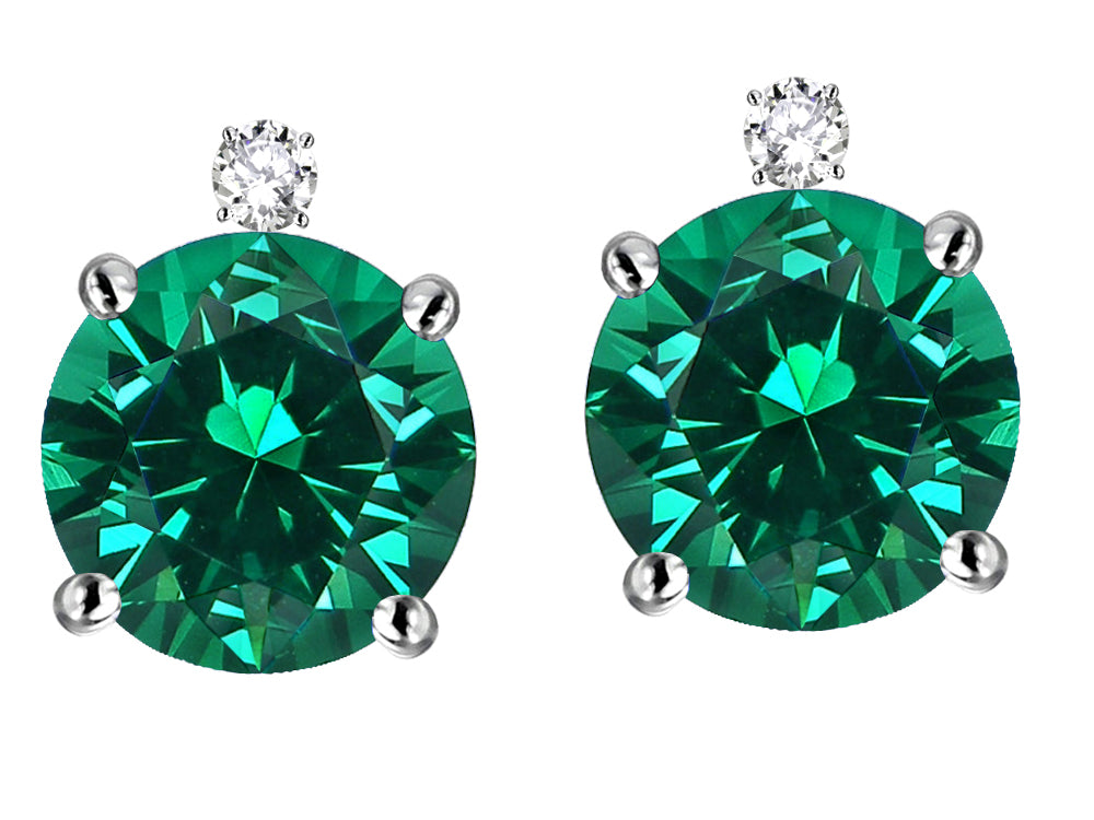 Star K Round 7mm Simulated Emerald Stud Earrings with Accent Stone on Top