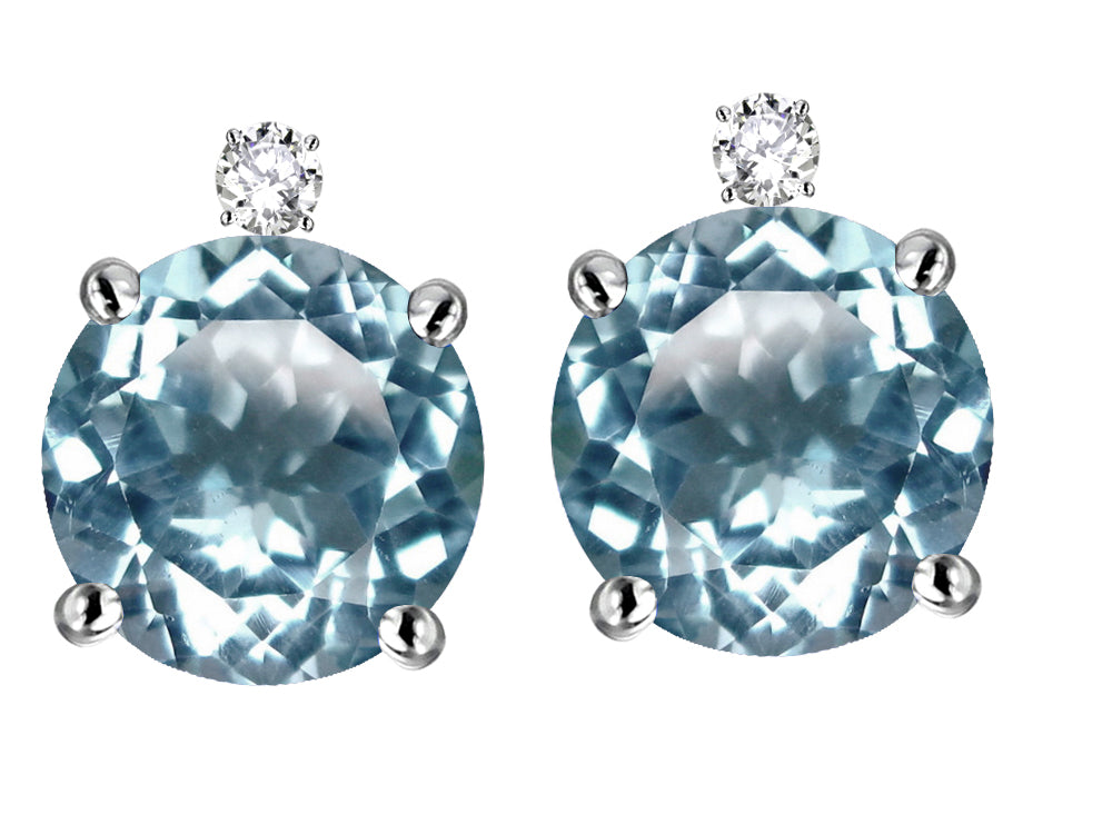 Star K Round 7mm Genuine Sky Blue Topaz Stud Earrings with Accent Stone on Top