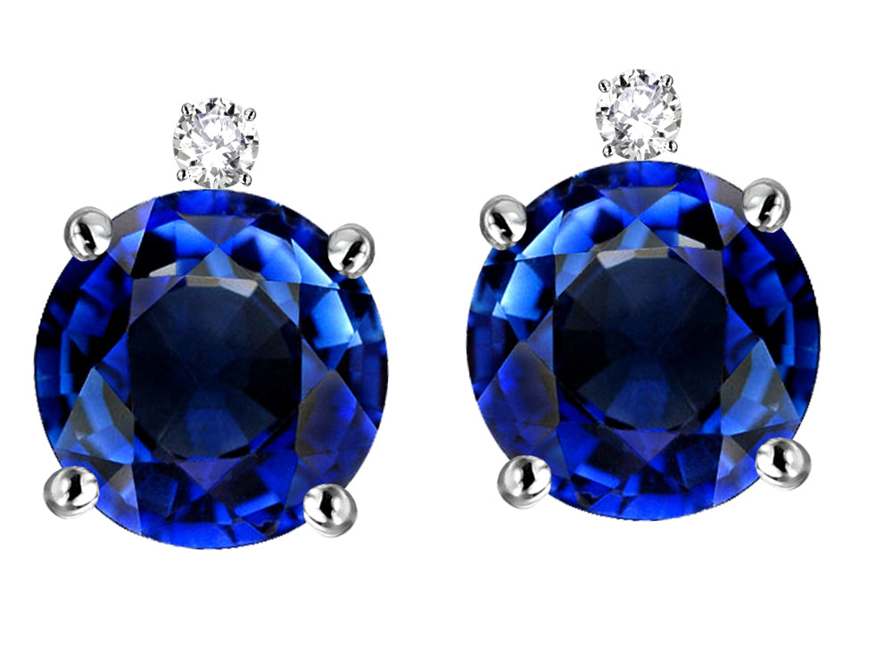 Star K Round 7mm Created Sapphire Stud Earrings with Accent Stone on Top