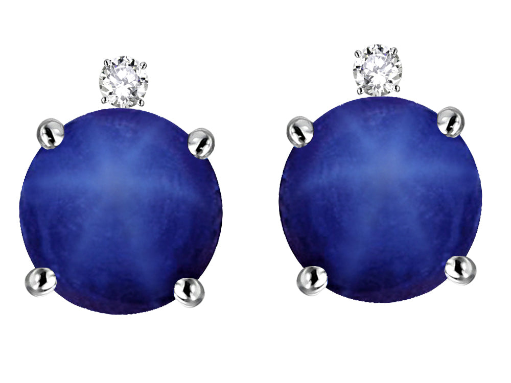 Star K Round 7mm Created Star Sapphire Stud Earrings with Accent Stone on Top