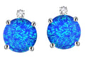Star K Round 7mm Created Blue Opal Stud Earrings with Accent Stone on Top