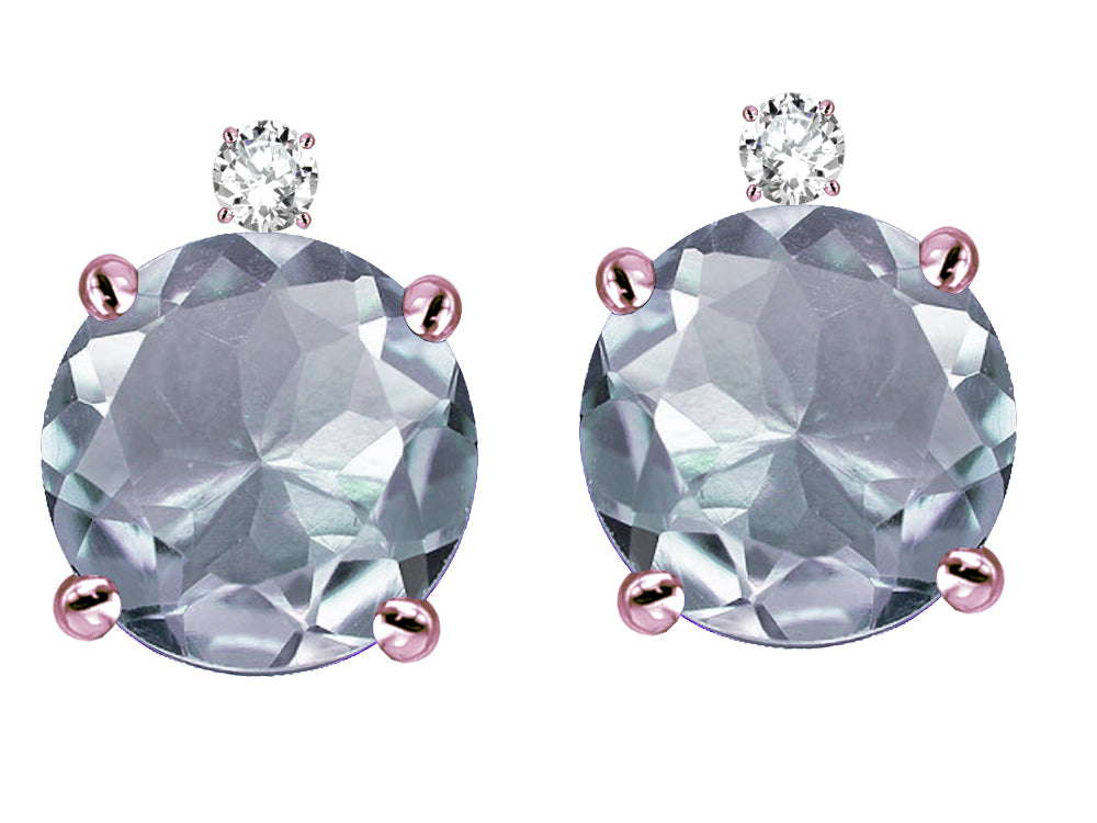 Star K Round 7mm Genuine Aquamarine Screw Back Stud Earrings with Accent Stone on Top