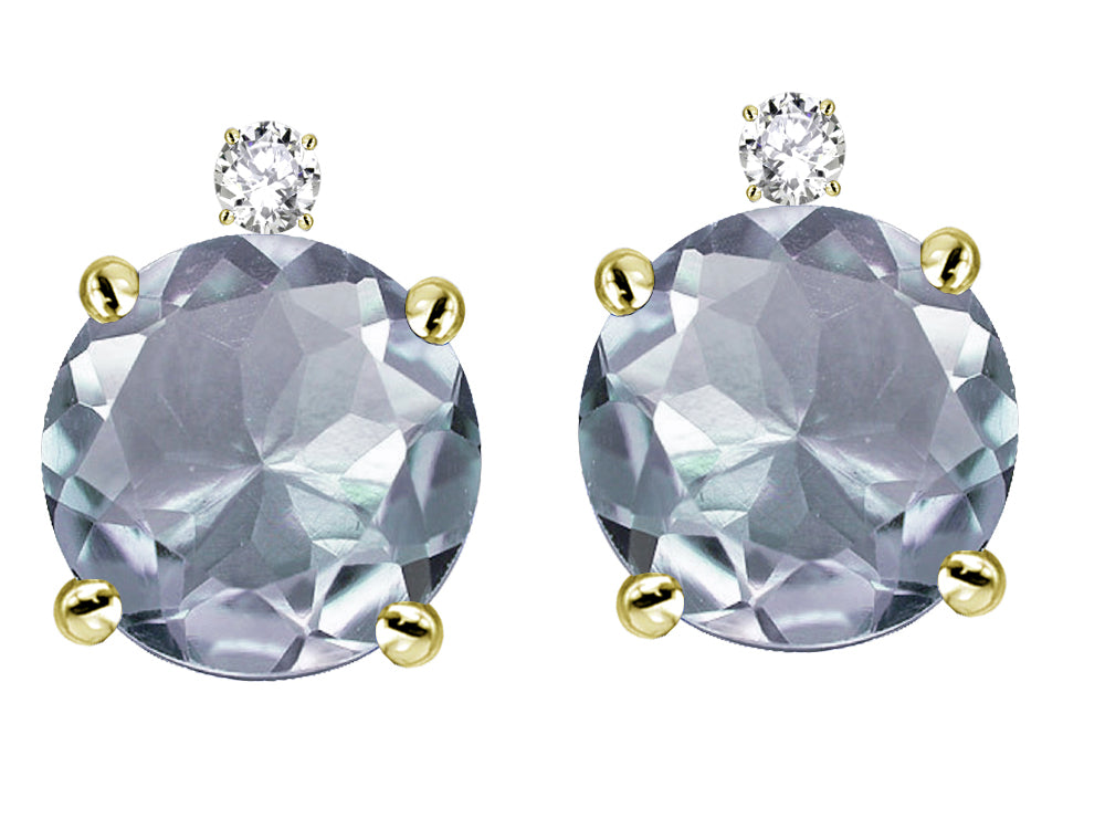 Star K Round 7mm Genuine Aquamarine Screw Back Stud Earrings with Accent Stone on Top