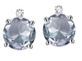 Star K Round 7mm Genuine Aquamarine Screw Back Stud Earrings with Accent Stone on Top